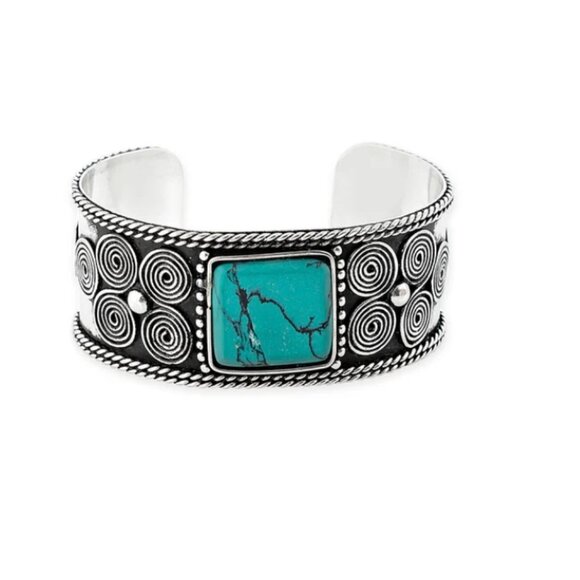 Myra Bag Jewelry - Myra Silver and Turquoise Handcrafted Cuff Bracelet "Mountain Views"